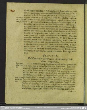 Sectio I. De Nominibus Summi boni, Felicitatis, Finis ultimi, eytyxia [e.t.]c.