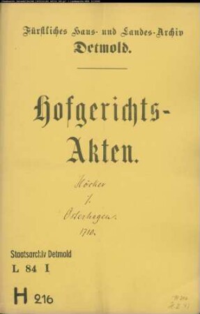 Höcker, Johann Hermann zu Lemgo gegen Simon Osterhagen zu Bavenhausen - Schuldforderung
