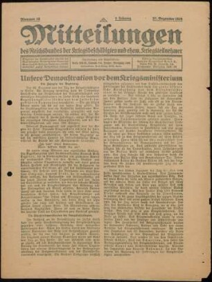 Mitteilungen des Reichsbundes der kriegsbeschädigten und ehem. Kriegsteilnehmer