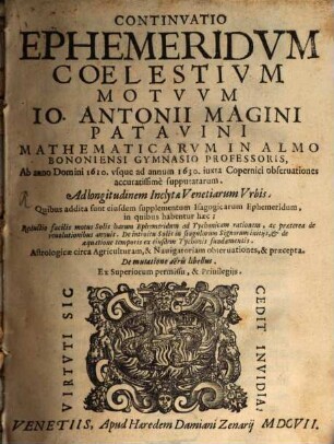 Continuatio Ephemeridum Coelestium Motuum ab anno 1610 ad 1630