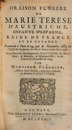 Les Oraisons Funebres De La Reine De France