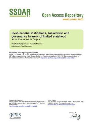 Dysfunctional institutions, social trust, and governance in areas of limited statehood