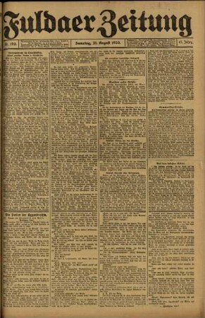 Erste Ausgabe vom Samstag, den 21. August 1920.