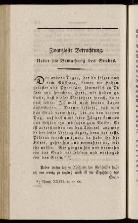 Zwanzigste Betrachtung. Ueber die Bewachung des Grabes.