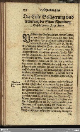 Die Erste Belägerung und eroberung der Statt Rheinberg. Geschehen im Jahr Anno 1597