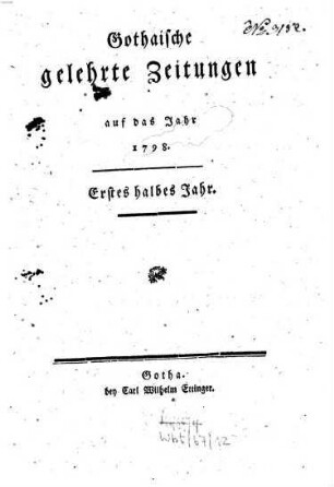 Gothaische gelehrte Zeitungen : auf das Jahr .... 1798,1