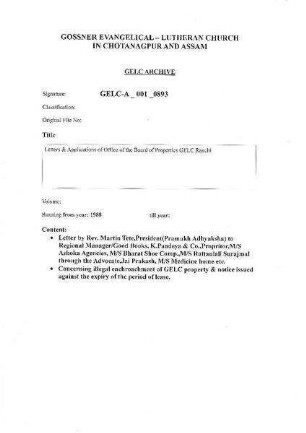 Letters & Applications of office of the Board of Properties GELC Ranchi