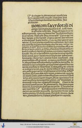 Prologus in abbreviationem expositionis sacri canonis misse magistri Gabrielis Biel