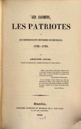 Les Jacobins, les patriotes et les représentants provisoires de Bruxelles 1792 - 1793