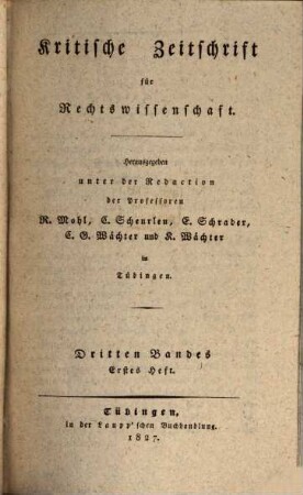 Kritische Zeitschrift für Rechtswissenschaft. 3, 3. 1827