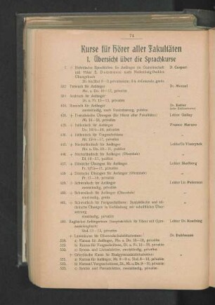 Kurse für Hörer aller Fakultäten