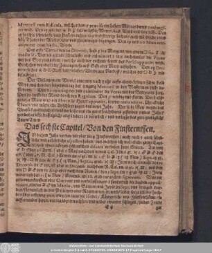 Das sechste Capitel/ Von den Finsternissen.