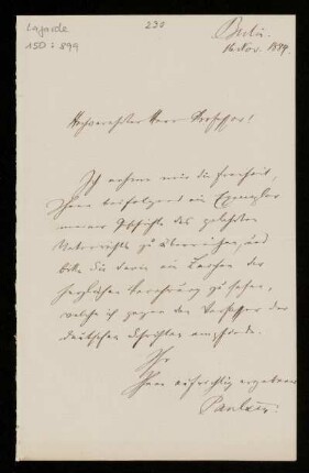 Nr. 1: Brief von Friedrich Paulsen an Paul de Lagarde, Berlin, 16.11.1884