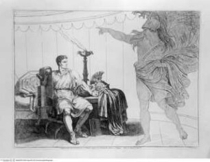 Pinelli, Bartolomeo, Istoria Romana. Incisa ad acqua forte da Bartolomeo Pinelli Romano. L'Anno 1818, e 1819. o.O.[Roma] u.J, "Apparizione di un fantasma a Bruto..."; (Taf. [98])