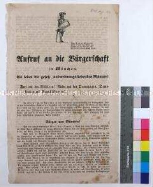 Flugblatt eines anonymen Verfassers mit einem Aufruf an die Münchener Bürgerschaft