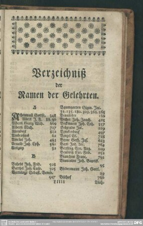 Verzeichniß der Namen der Gelehrten