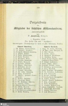 Verzeichnis der Mitglieder der sächsischen Missionskonferenz