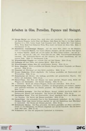 Arbeiten in Glas, Porzellan, Fayence und Steingut (Nr. 380-547)
