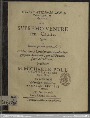 Disputationum anatomicarum V: de supremo ventre s. capite