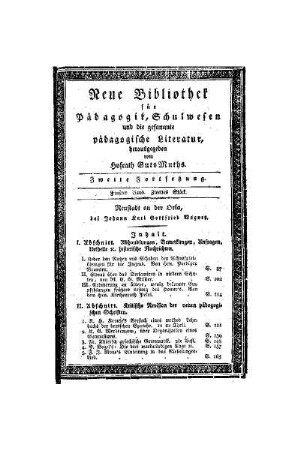 Inhalt [fünfter Band, zweites Stück]