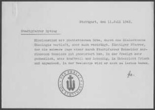 Stuttgart Leonhardskirche: Pfarrbericht 1941