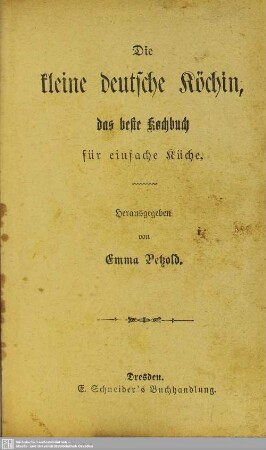 Die kleine deutsche Köchin, das beste Kochbuch für einfache Küche