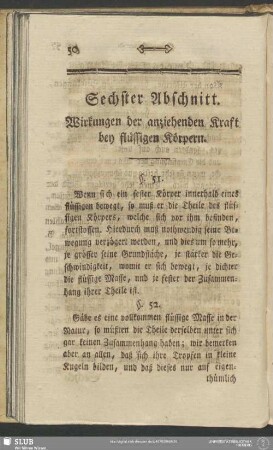 Sechster Abschnitt. Wirkungen der anziehenden Kraft bey flüssigen Körpern