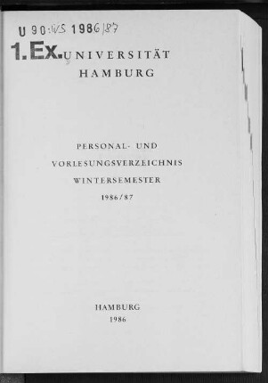 WS 1986/87: Personal- und Vorlesungsverzeichnis // Hamburgische Universität