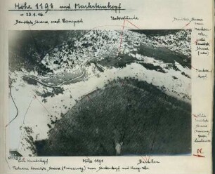 Foto der Baracken und Unterstände zwischen der "Höhe 1191" und dem Marksteinkopf (Luftbild)