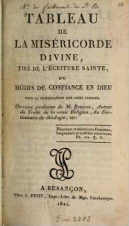 Tableau de la Miséricorde divine : tiré de l'Écriture Sainte, ou motifs de confiance en Dieu