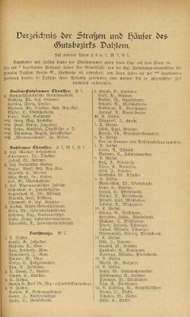 Verzeichnis der Straßen und Häuser des Gutsbezirks Dahlem