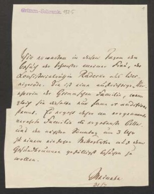 Brief an Jacob Grimm, Wilhelm Grimm und Dorothea Grimm : 31.07.1852
