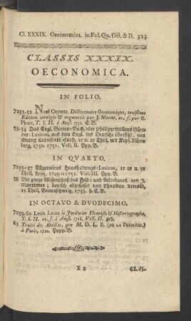Classis XXXIX. Oeconomica