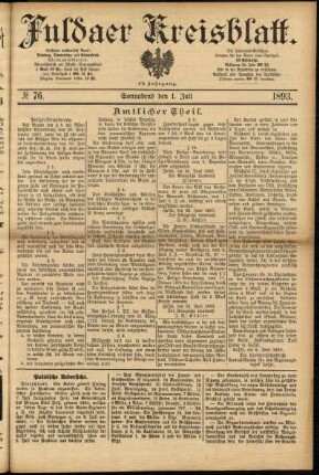 Erste Ausgabe vom Samstag, den 01. Juli 1893.
