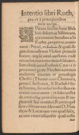 Intentio libri Ruth, pro ut a praeceptoribus meis accepi.