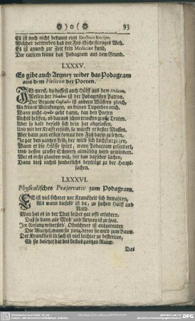 LXXXV. Es gibt auch Artzney wider das Podagram aus dem Helicon der Poeten