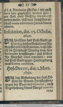 Resolution, dat. 15. Octobr. 1652