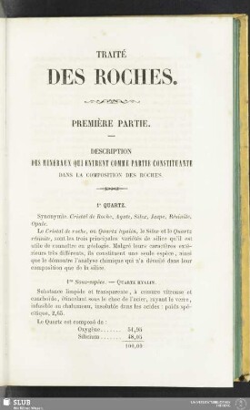 Première partie. Description des mineraux qui entrent comme partie constituante dans la composition des roches