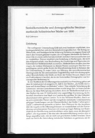 Sozioökonomische und demographische Strukturmerkmale holsteinischer Städte um 1800