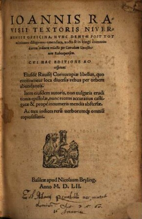 Ioannis Ravisii Textoris Nivernensis officina