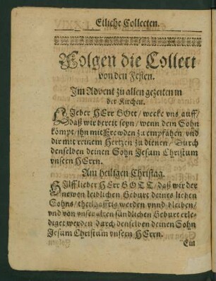 Folgen die Collecten von den Festen.