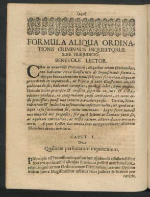 Formula Aliqua Ordinationis criminalis Inquisitoriae Sine Praejudicio.