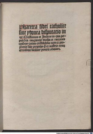 Pharetra fidei catholicae sive idonea disputatio inter Christianos et Judaeos