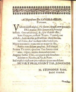 Ad Magnificum Dn. Cancellarium, Patronum.