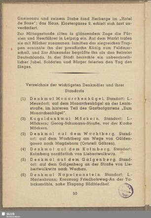 Verzeichnis der wichtigsten Denkmäler und ihrer Standorte