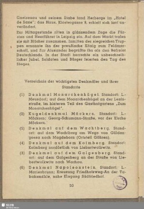 Verzeichnis der wichtigsten Denkmäler und ihrer Standorte