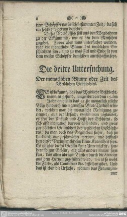 Die dritte Untersuchung. Der monatlichen Blume oder Zeit des Weiblichen Geschlechtes