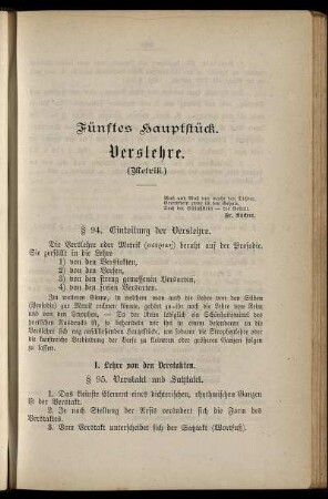 Fünftes Hauptstück. Verslehre.