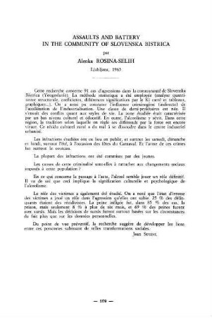 169, Assaults and battery in the community of Slovenska Bistrica, par Alenka Rosina-Selih