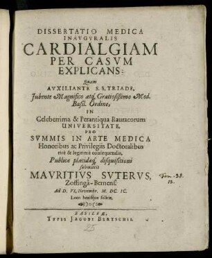 Dissertatio Medica Inauguralis Cardialgiam Per Casum Explicans
